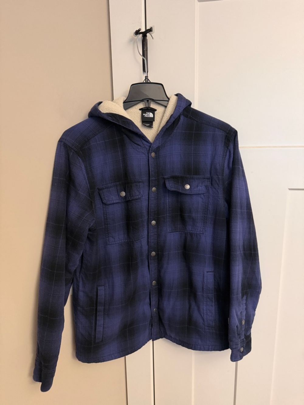 The North Face Men's Navy Plaid Hooded Shacket